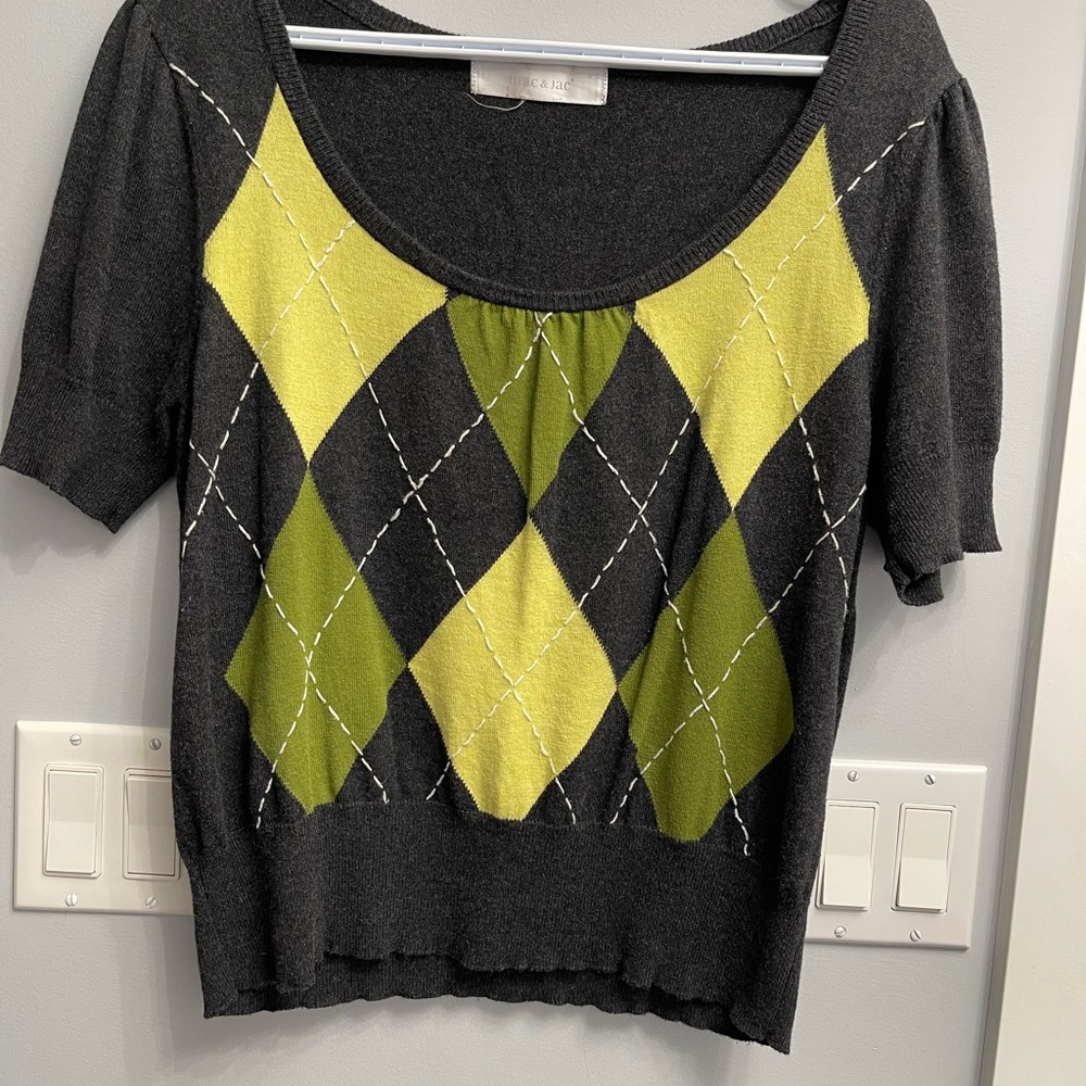 MAC & Jac Argyle Knit Top in Black, Green and Yellow